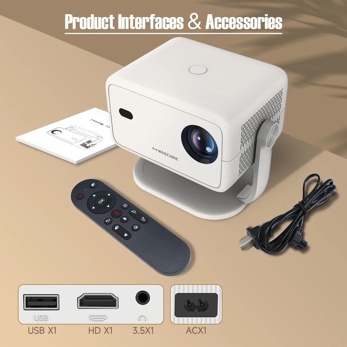 Magcubic 650ANSI L018 8K Projector Native 1080P Home Cinema Auto Focus Keystone Android 14 WiFi6 Portable Projector for Outdoor