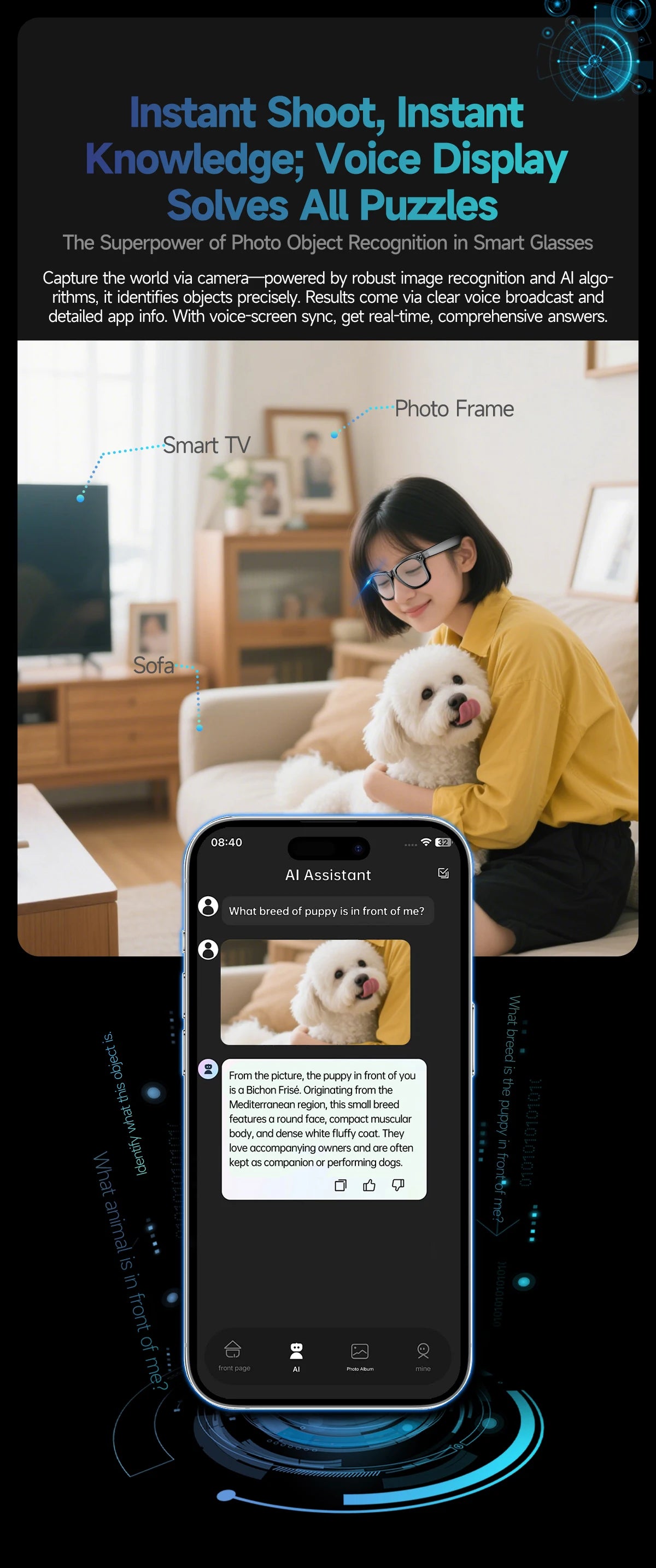 2025 smart glasses bluetooth camera Recording Videos AI Photo Recognition Answer 100+ Languages Translation Music Play Men Women
