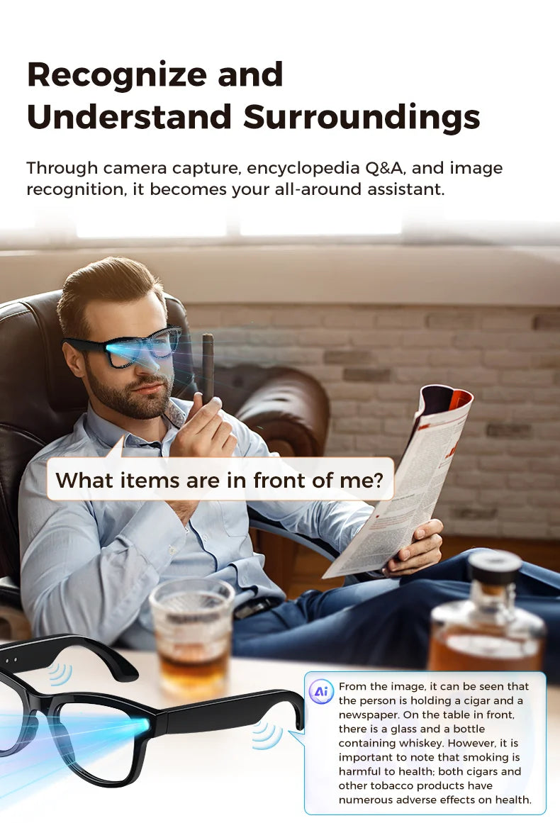 2026 New 800W Camera 3600mAh Portable Charger Smart Glasses 100+language Translation Bluetooth Call Music Player AI Chat Glasses