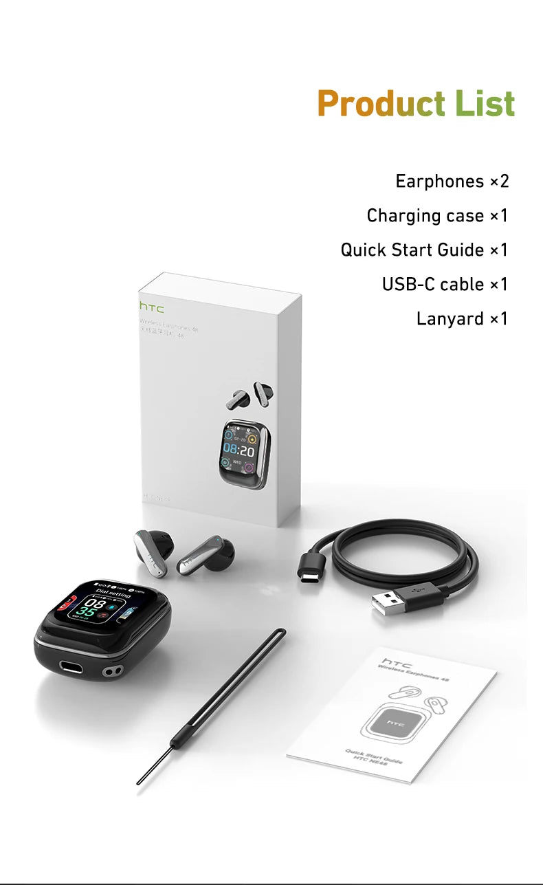 [HTC NE48]Side-Sliding Flip Bluetooth Earphones AI Translation Earbuds HD Touchscreen TWS in-Ear Wireless Headphones