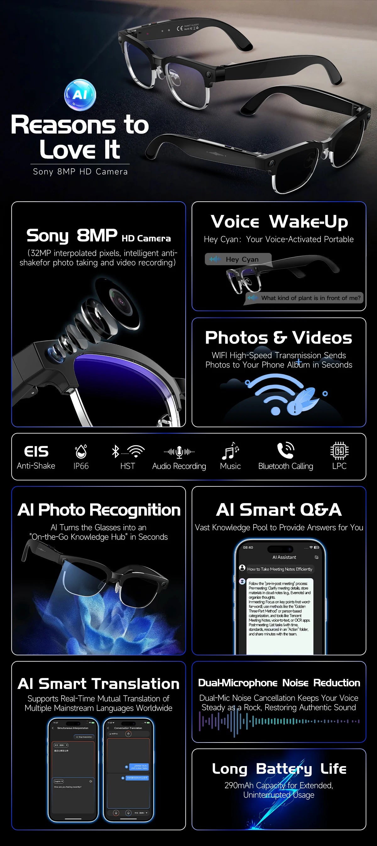 2026 New Upgrade Smart Glasses With Camera Video Recording AI Photo Recognition Bluetooth Call Translation Voice Sunglasses Men