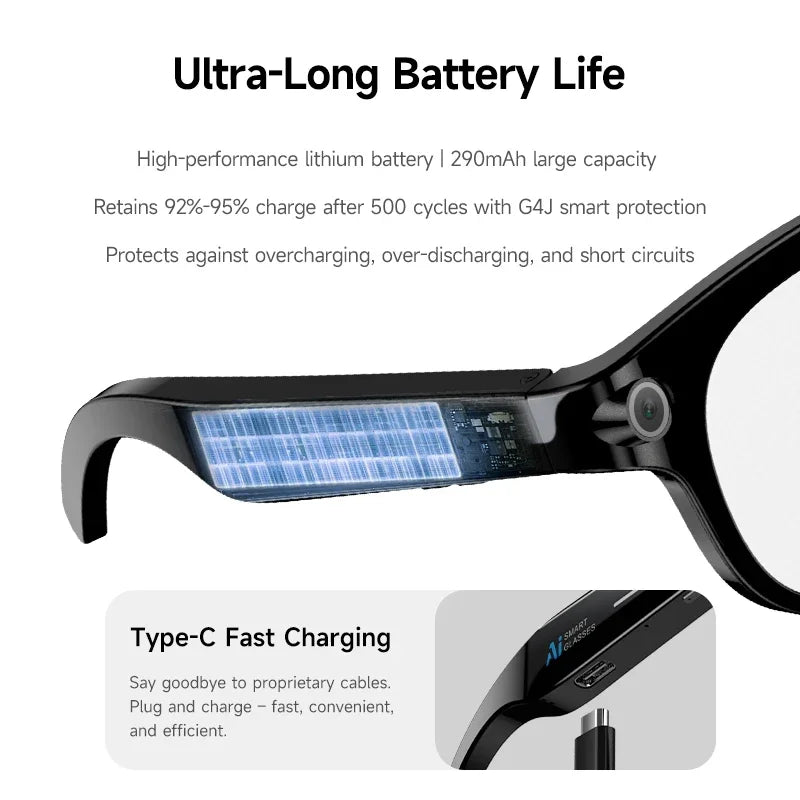 Lenovo New 2026 8K Translation AI Smart Glasses Bluetooth Calling Music Player Camera Control Anti Blue Light Sunglasses