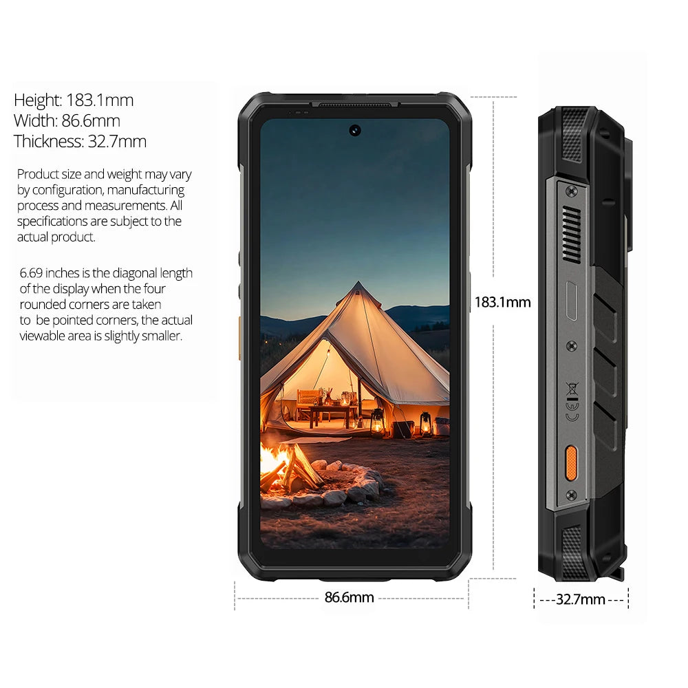 Ulefone Armor 34 Pro+ 5G Rugged Smartphone 16GB+512GB 25500mAh Built-in Projector 64MP Night Vision 6.95'' 120Hz NFC Android 15