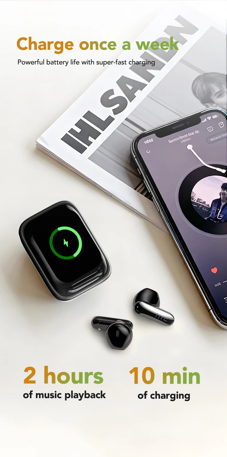 [HTC NE48]Side-Sliding Flip Bluetooth Earphones AI Translation Earbuds HD Touchscreen TWS in-Ear Wireless Headphones