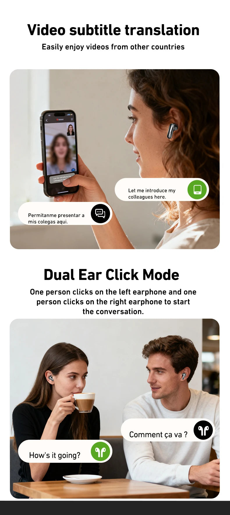 [HTC NE48]Side-Sliding Flip Bluetooth Earphones AI Translation Earbuds HD Touchscreen TWS in-Ear Wireless Headphones
