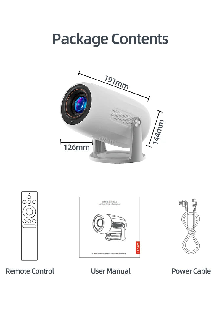 Lenovo Portable 4K Projector 100M Android 12 WIFI 6 TOF No-Sense Auto Focus Outdoor Full HD Projector Video Movie Home Theater
