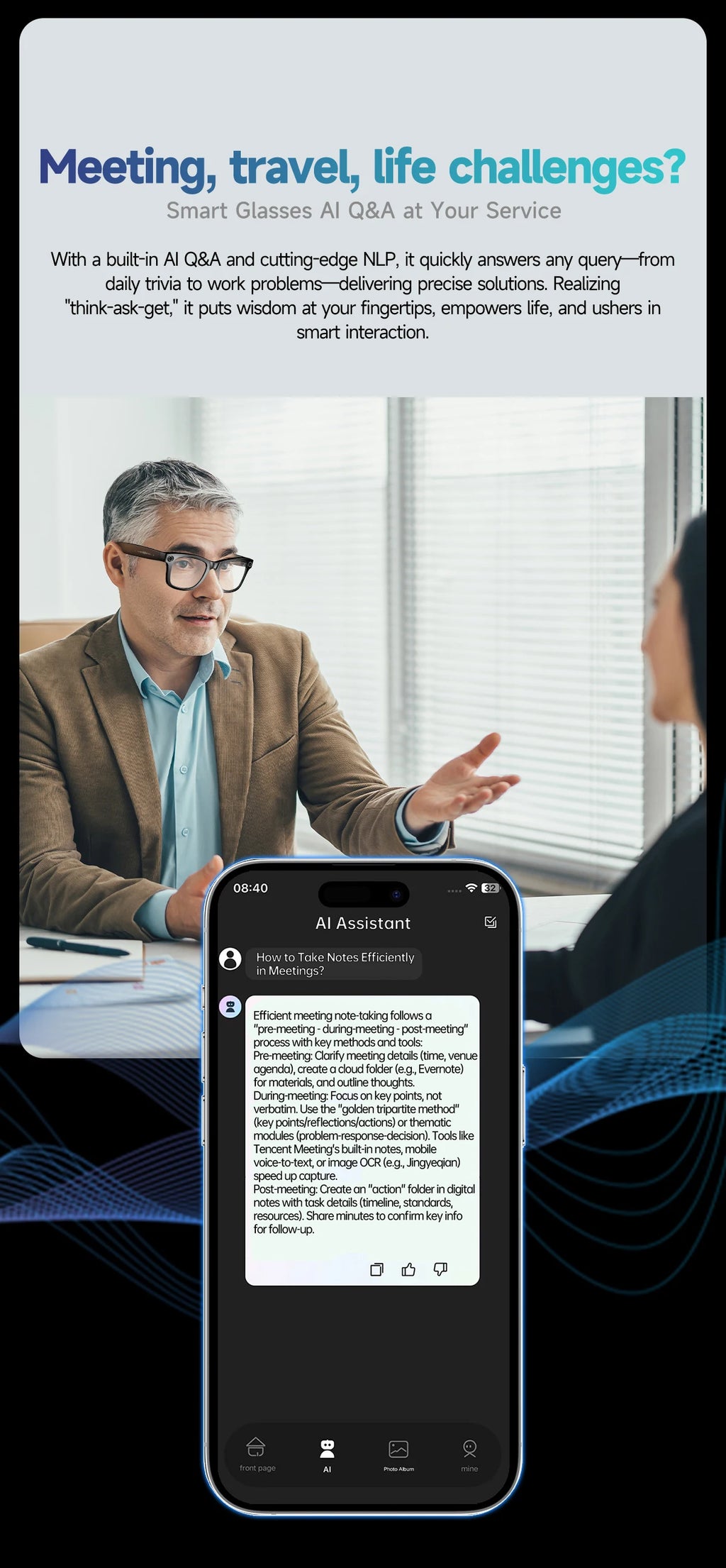 2025 smart glasses bluetooth camera Recording Videos AI Photo Recognition Answer 100+ Languages Translation Music Play Men Women