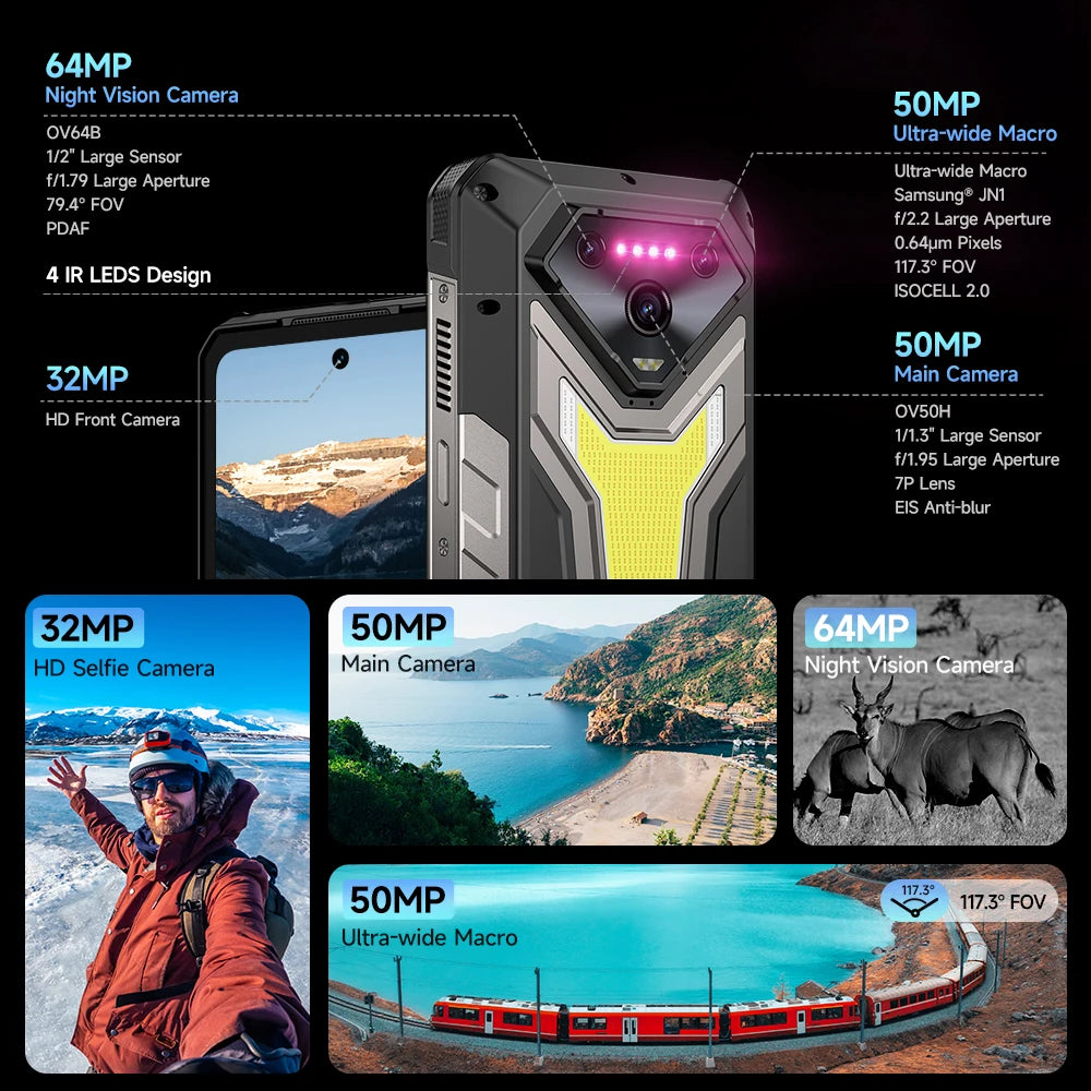 Ulefone Armor 34 Pro+ 5G Rugged Smartphone 16GB+512GB 25500mAh Built-in Projector 64MP Night Vision 6.95'' 120Hz NFC Android 15