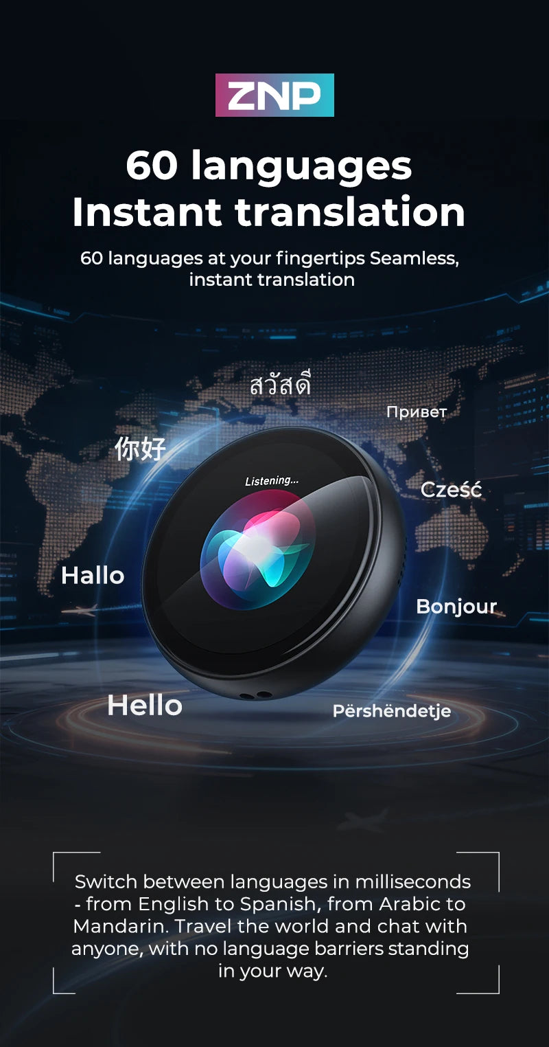 Ultra-thin AI Voice Translator ZNP Z01 Instant Professional Portable Magnetic Smart Voice Translation Display Touch Control