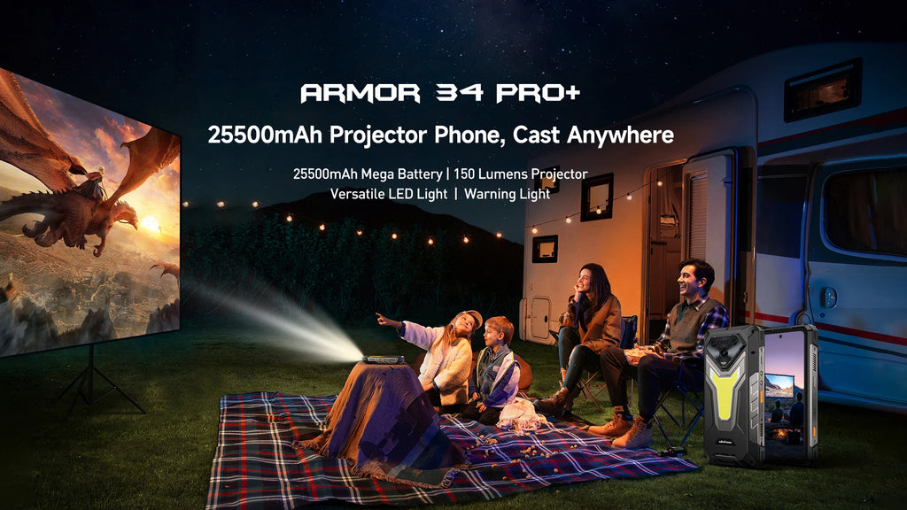 Ulefone Armor 34 Pro+ 5G Rugged Smartphone 16GB+512GB 25500mAh Built-in Projector 64MP Night Vision 6.95'' 120Hz NFC Android 15