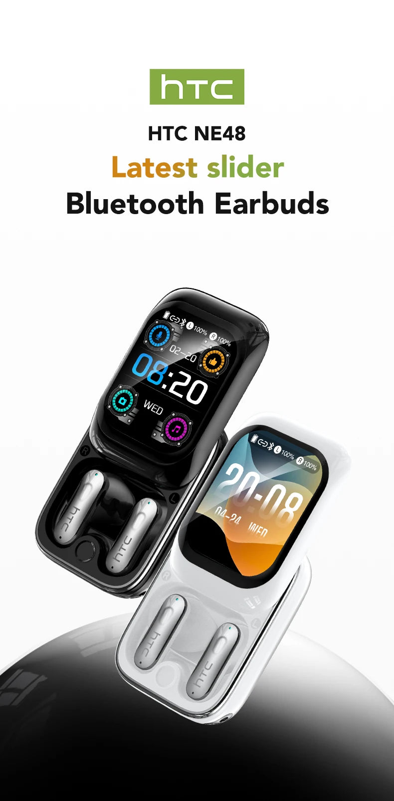 [HTC NE48]Side-Sliding Flip Bluetooth Earphones AI Translation Earbuds HD Touchscreen TWS in-Ear Wireless Headphones