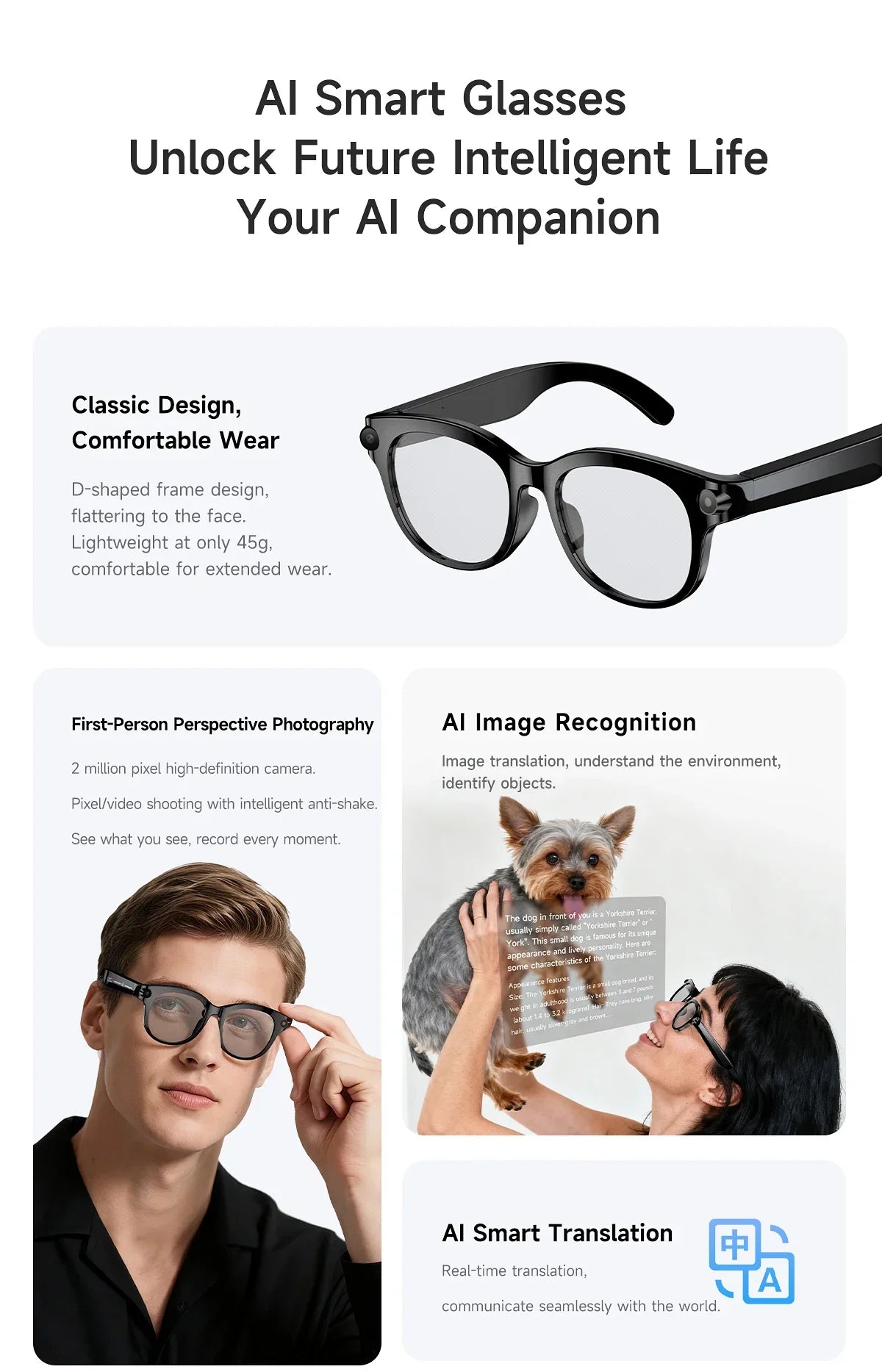 Lenovo New 2026 8K Translation AI Smart Glasses Bluetooth Calling Music Player Camera Control Anti Blue Light Sunglasses