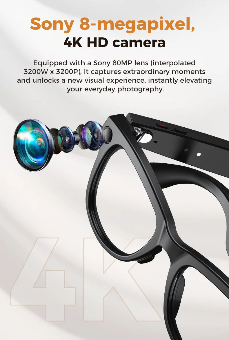 2026 New 800W Camera 3600mAh Portable Charger Smart Glasses 100+language Translation Bluetooth Call Music Player AI Chat Glasses