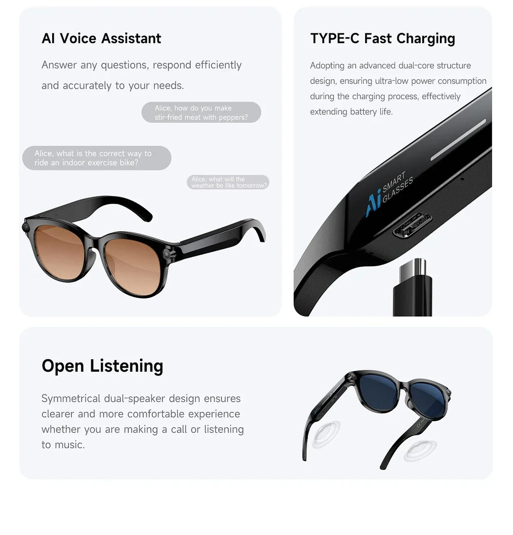 Lenovo New 2026 8K Translation AI Smart Glasses Bluetooth Calling Music Player Camera Control Anti Blue Light Sunglasses