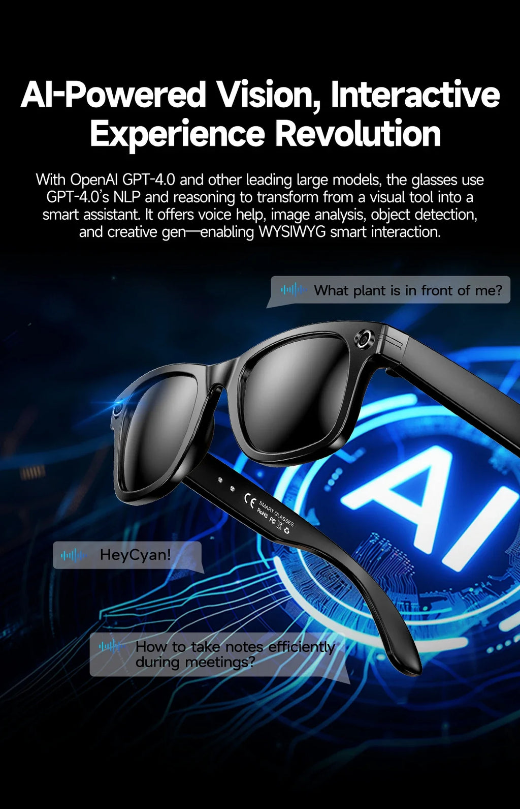 2025 smart glasses bluetooth camera Recording Videos AI Photo Recognition Answer 100+ Languages Translation Music Play Men Women